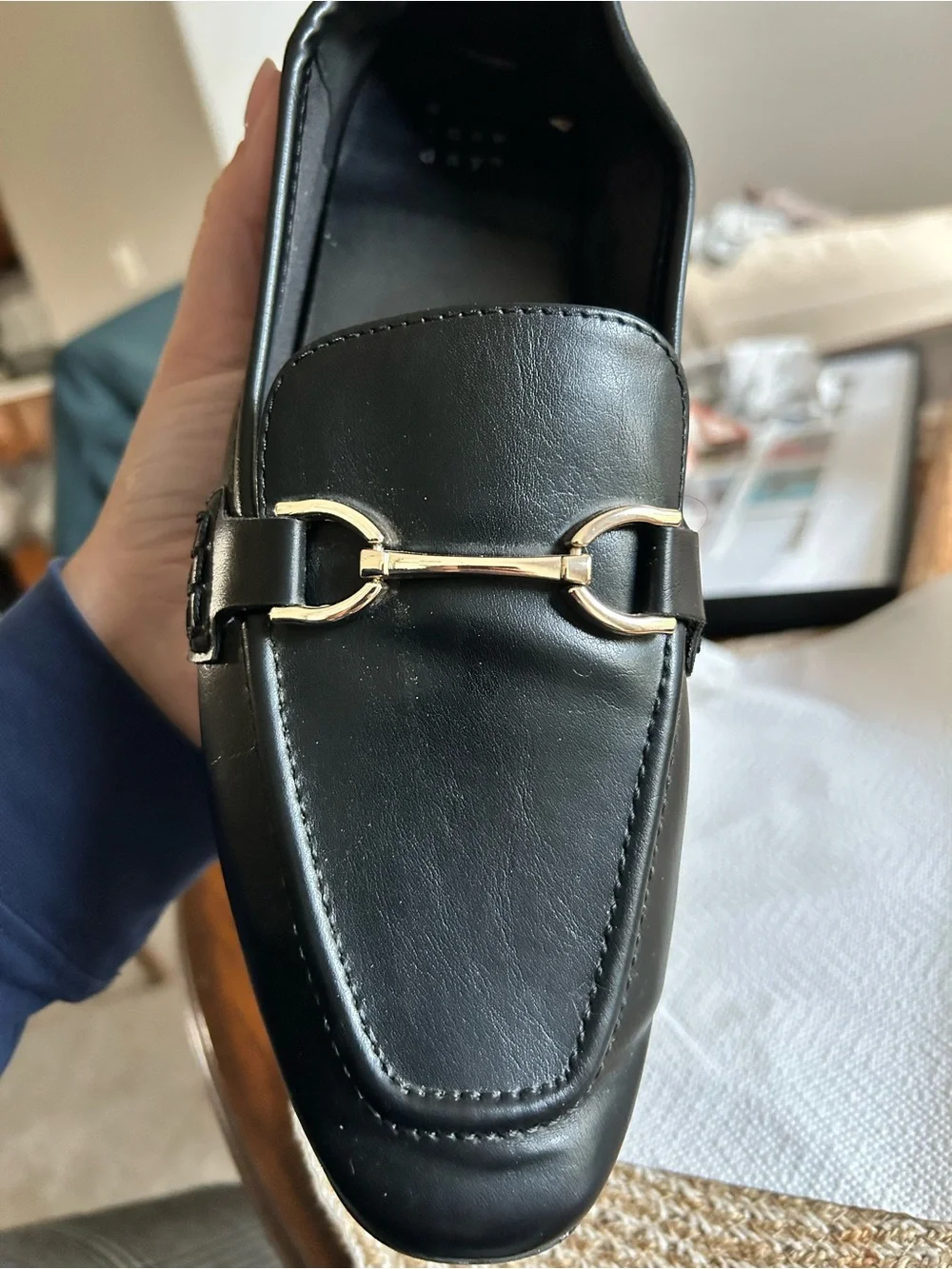 a new day Black Leather Bit Loafers with Gold Hardware